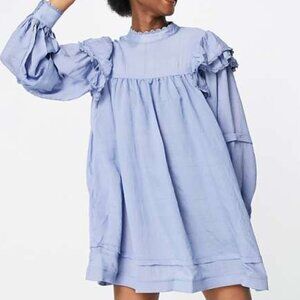 In The Style X Lorna Luxe Ruffle Shoulder Puff Sleeve Smock Mini Dress Size 12